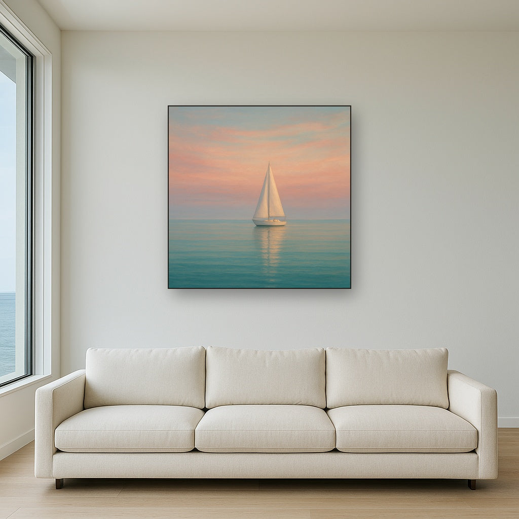 Solitary Sailboat on Vast Glass Horizon No. 7 Fine Art Oil Painting - View 2