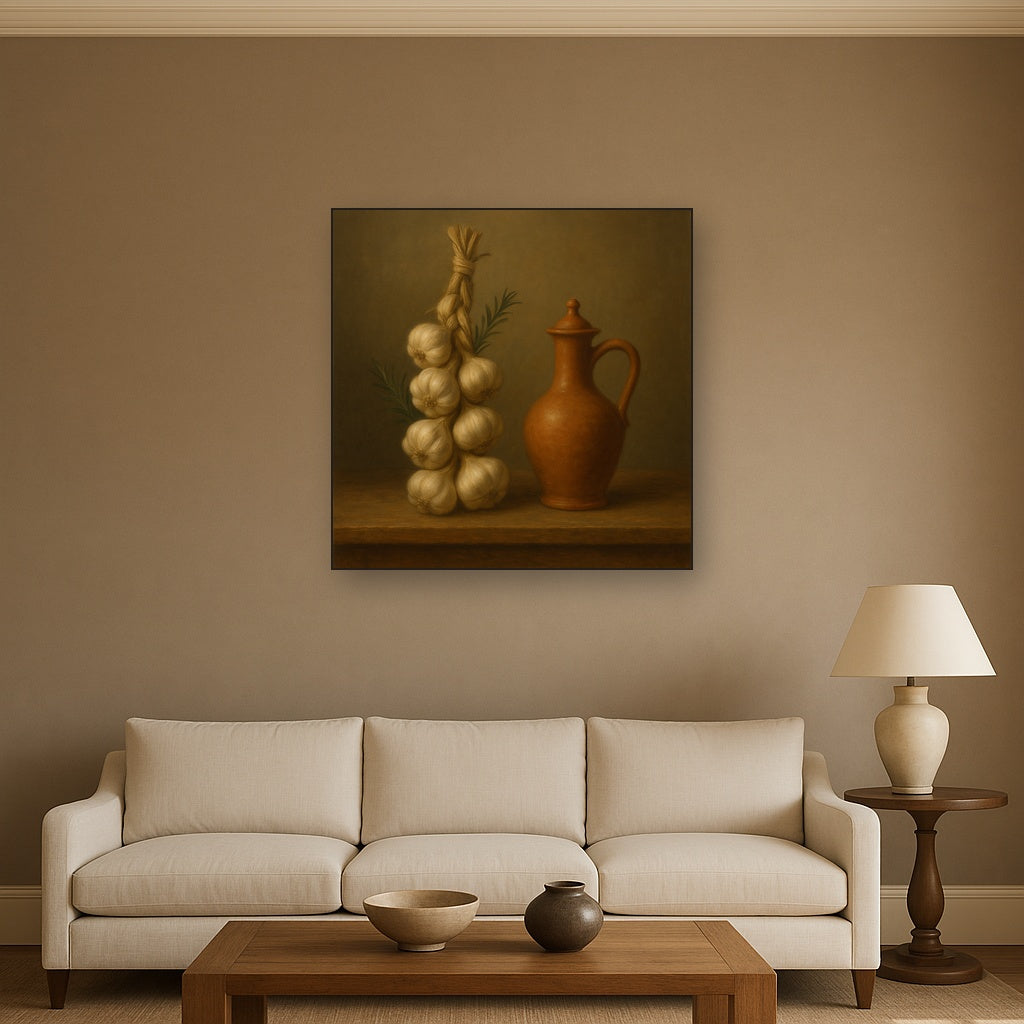 Tuscan Garlic Braid & Terracotta Cruet No. 7 Oil Painting - View 2