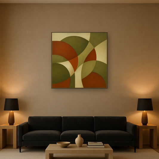 Intersecting Curved Forms in Olive & Rust No. 7 Oil Painting - View 2