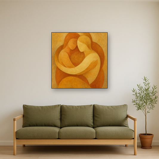 Two Figures in Harmony Modern Figurative Oil Painting - Styled in Modern Living Room