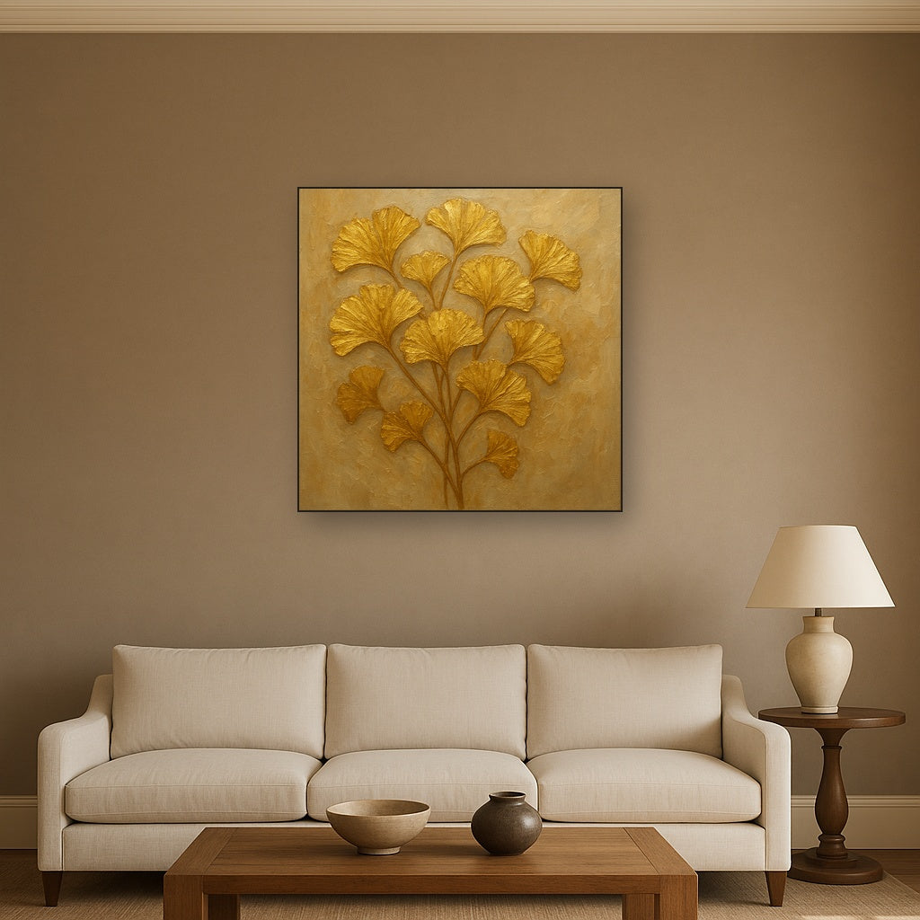 Gilded Ginkgo Foliage Luxury Oil Painting - View 2