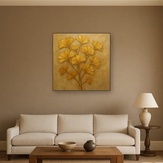 Gilded Ginkgo Foliage Luxury Oil Painting - View 2