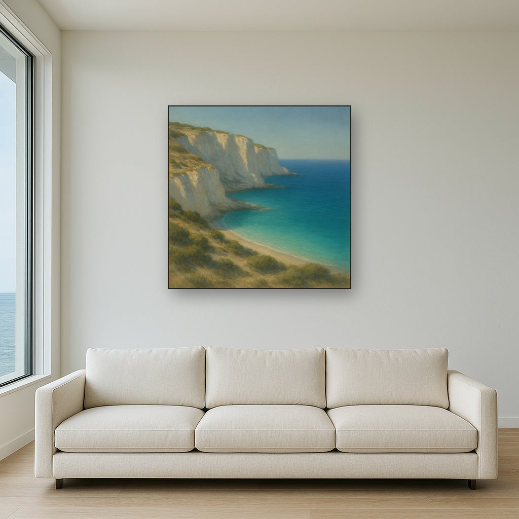 Mediterranean White Cliffs & Turquoise Cove No. 20 Oil Painting - View 2