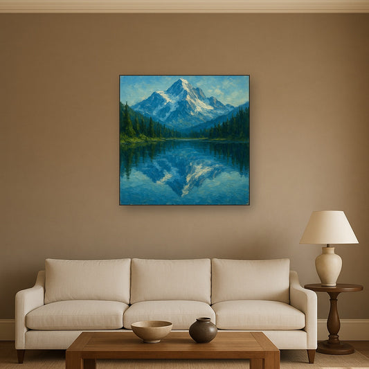 Cascades Mountain Reflection Landscape Oil Painting - View 2