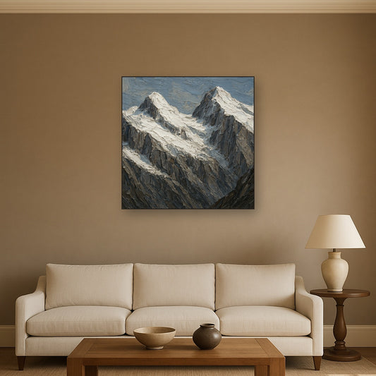 Glacial Ridge Heavy Impasto Oil Painting - Styled in Modern Living Room