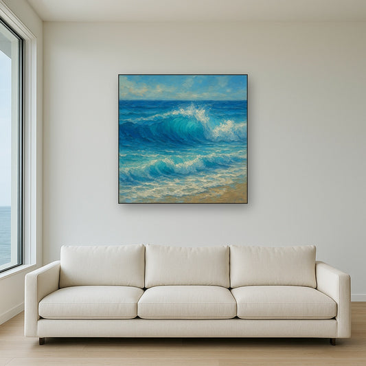 Azure Swell & Sea Foam Seascape Oil Painting - View 2