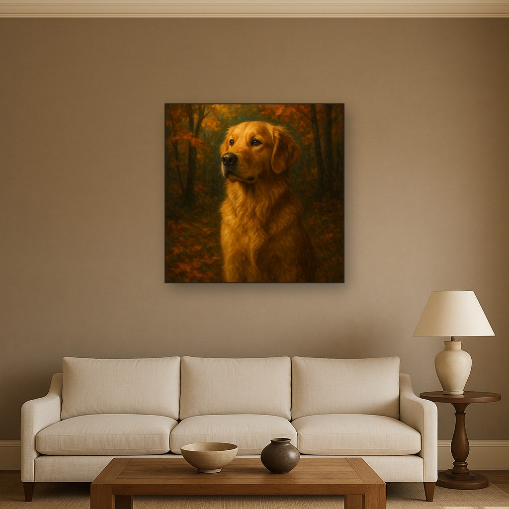 Noble Golden Retriever in Autumn Woods No. 15 Fine Art Oil Painting - View 2