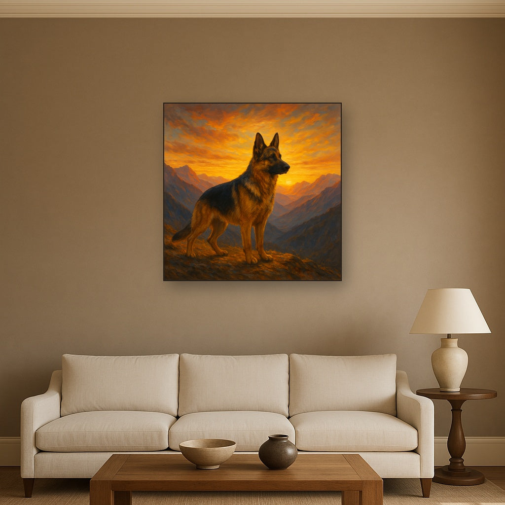 German Shepherd Standing in Alpine Sunset No. 15 Fine Art Oil Painting - View 2