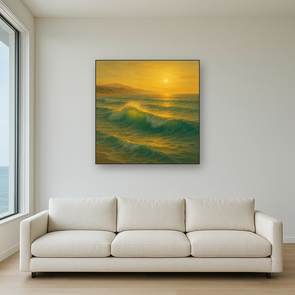 Golden Hour Sunlight on Ocean Swells No. 19 Oil Painting - View 2