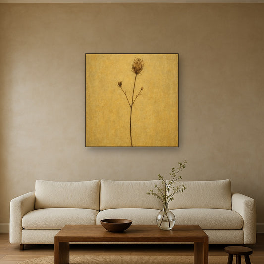Dried Botanical Branch Wabi-Sabi Oil Painting - Styled in Modern Living Room