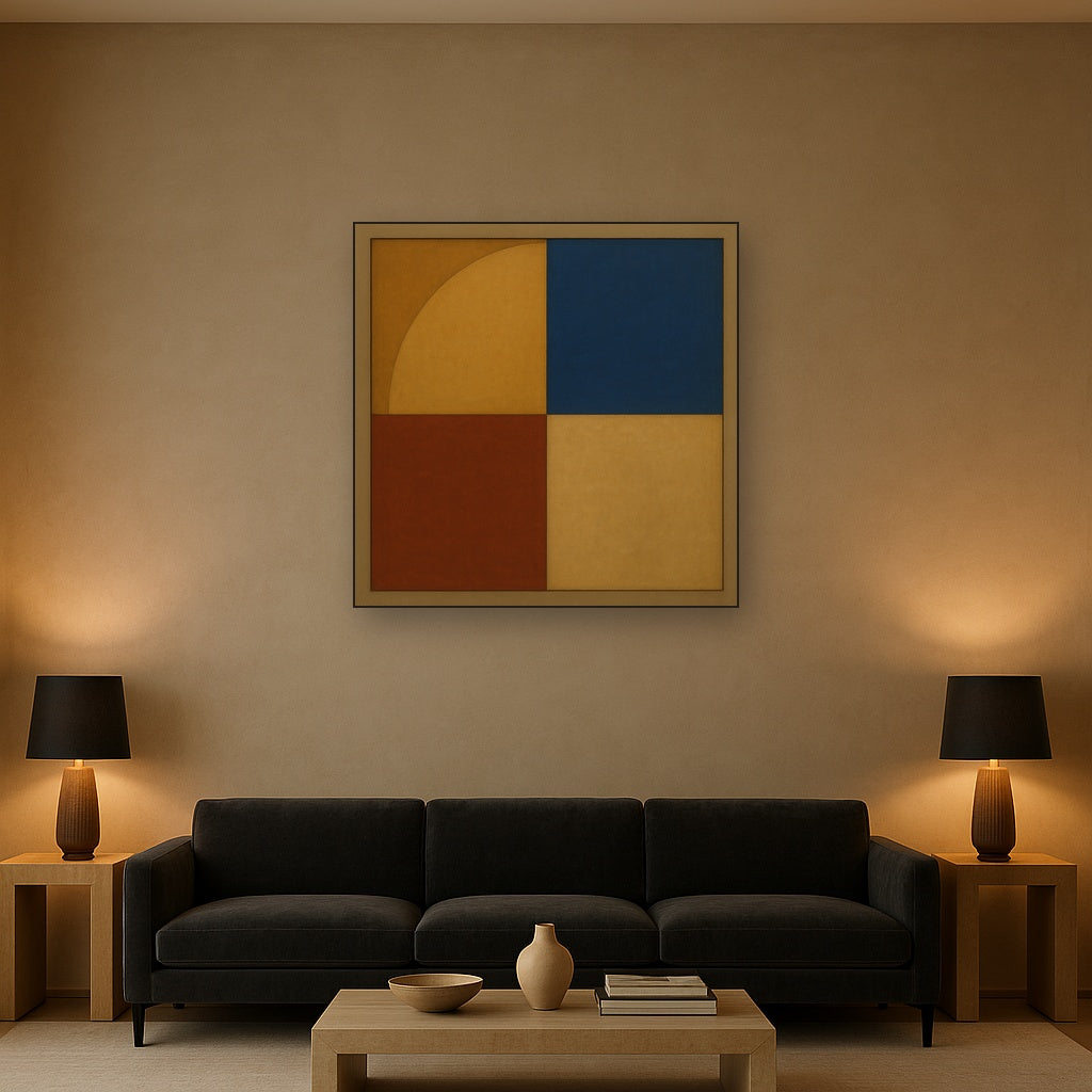 Bauhaus Quadrant Harmony in Primary Earth Tones No. 21 Oil Painting - View 2