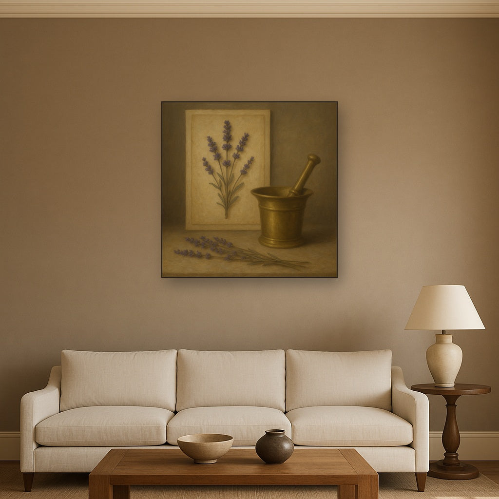 Lavender Herbarium & Mortar Study No. 10 Oil Painting - View 2