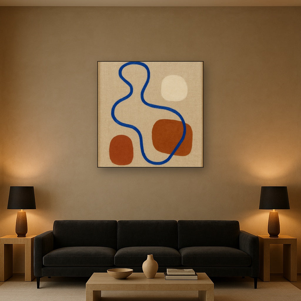 Cobalt Blue & Pale Oat Contour No. 8 - Modern Fine Art Oil Painting - View 2