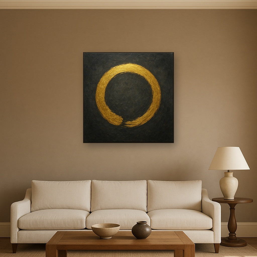Luminous Gilded Zen Enso Circle Oil Painting - View 2
