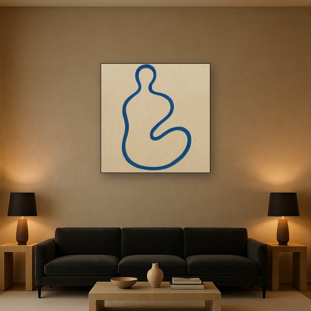 Cobalt Blue & Pale Oat Contour No. 8 - Modern Fine Art Oil Painting - View 2