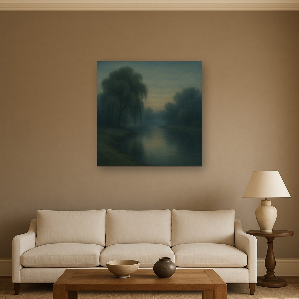 Tranquil Riverbank at Twilight Mist No. 5 Oil Painting - View 2