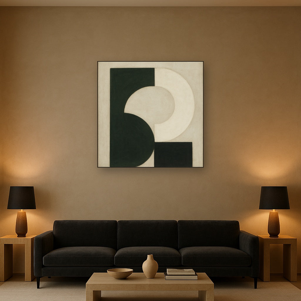 Forest Emerald & Chalk Interlock No. 6 - Modern Fine Art Oil Painting - View 2