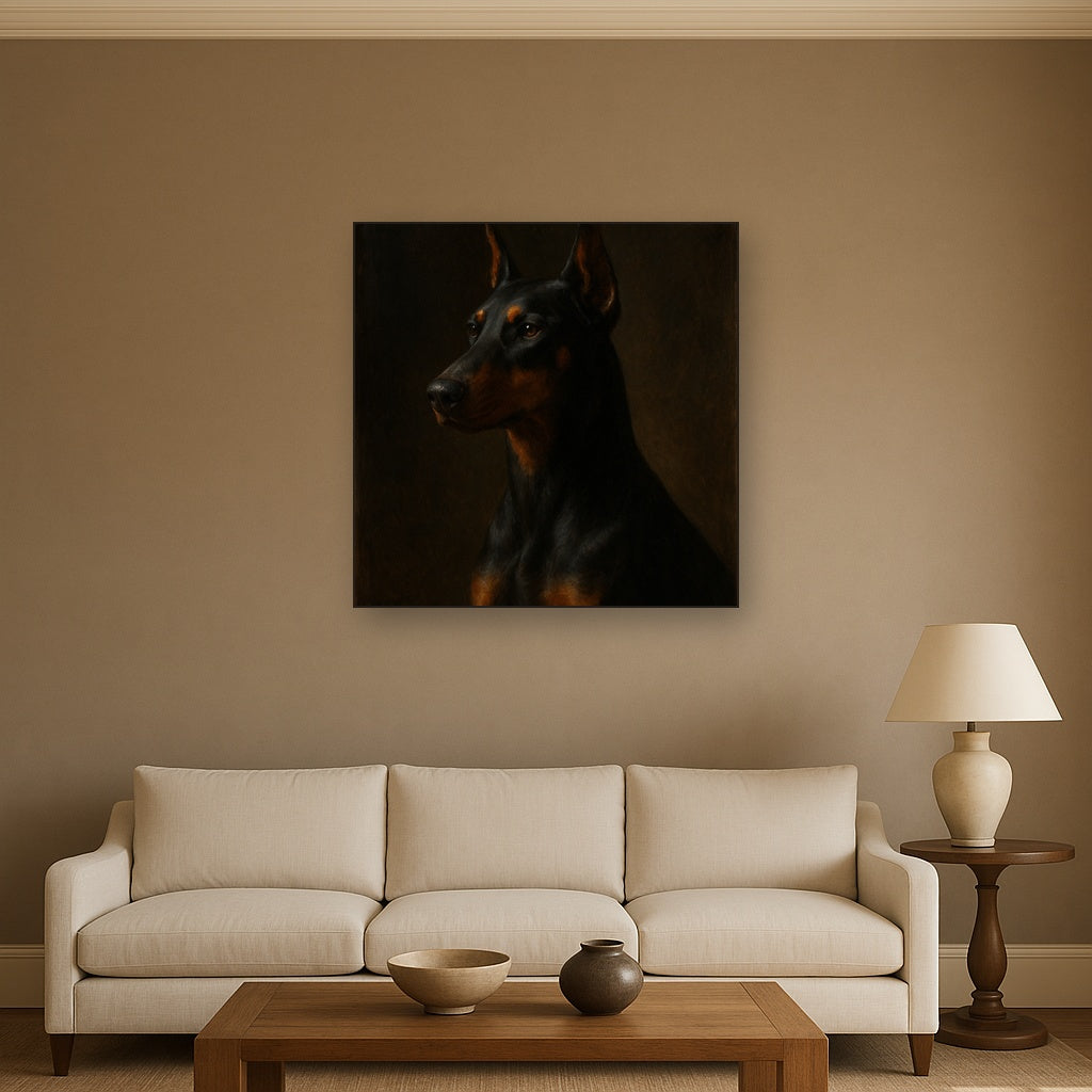 Alert Doberman Pinscher in Shadow & Light No. 12 Fine Art Oil Painting - View 2