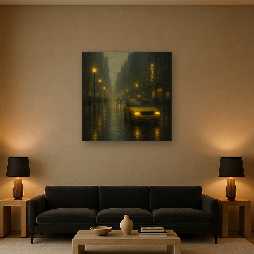 Rain-Drenched Manhattan Avenue Lights No. 6 Oil Painting - View 2