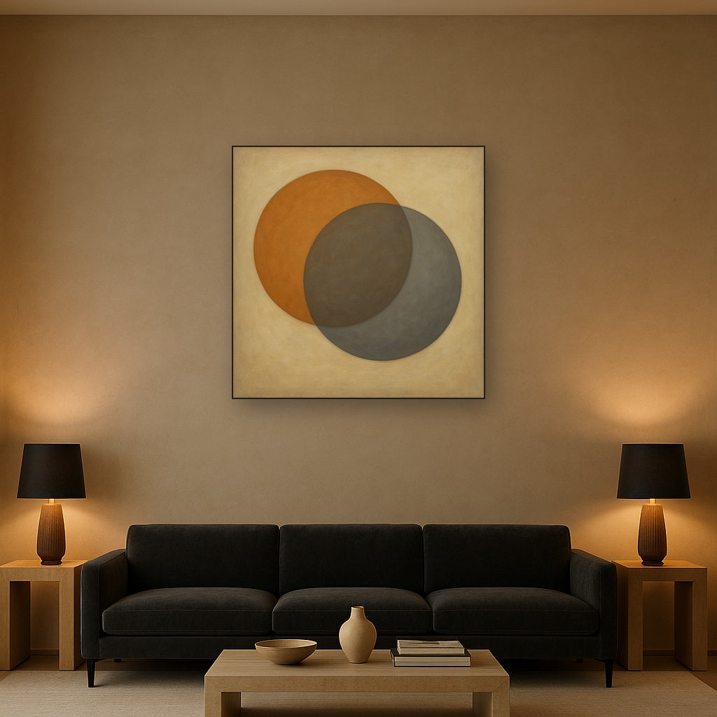 Intersecting Discs in Burnished Ochre & Slate No. 12 Fine Art Oil Painting - View 2