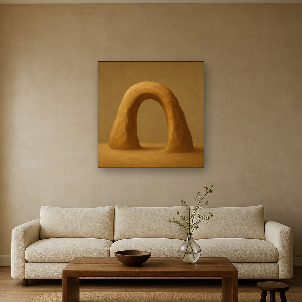 Warm Beige Travertine Arch No. 1 - Modern Fine Art Oil Painting - View 2
