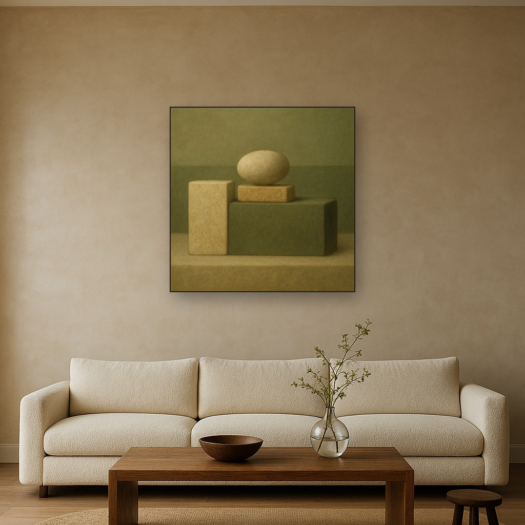 Muted Olive & Sandstone Geometric Balance No. 29 Oil Painting - View 2