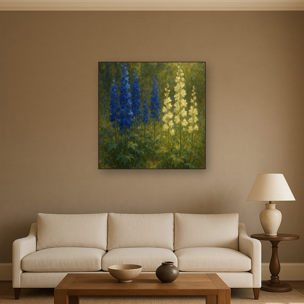 Wild Blue Delphiniums & White Larkspur Garden No. 8 Fine Art Oil Painting - View 2