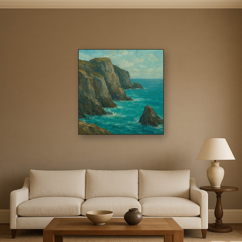 Wild Coastal Cliff Heavy Knife Oil Painting - View 2