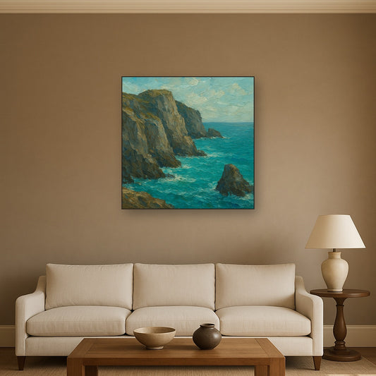 Wild Coastal Cliff Heavy Knife Oil Painting - View 2