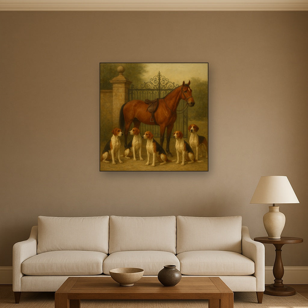Hunting Hounds & Thoroughbred by Estate Gate No. 18 Oil Painting - View 2