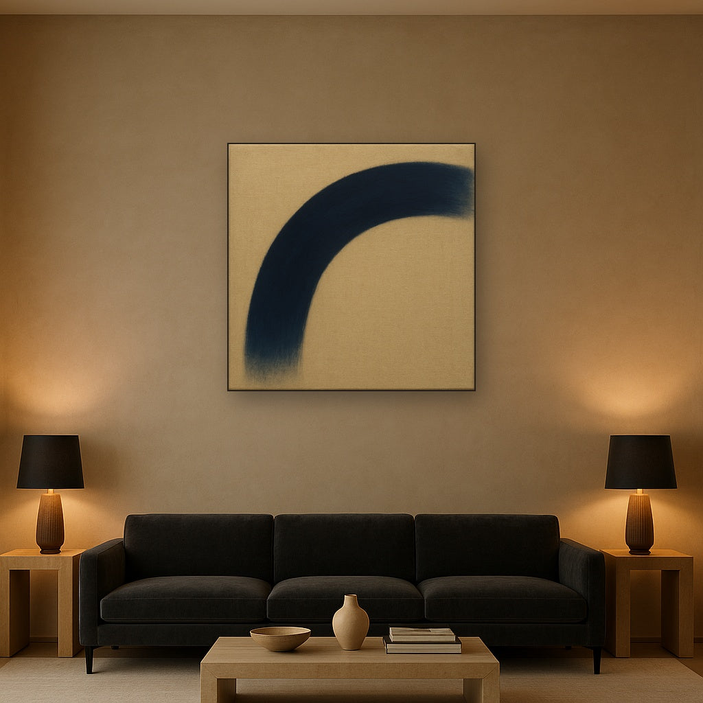 Navy Indigo & Warm Sand Sweep No. 2 - Modern Fine Art Oil Painting - View 2