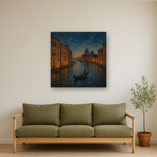 Vintage Venetian Grand Canal at Twilight No. 2 Oil Painting - Styled in Modern Living Room