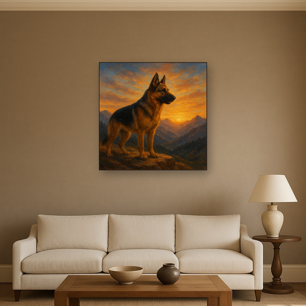German Shepherd Standing in Alpine Sunset No. 10 Fine Art Oil Painting - View 2