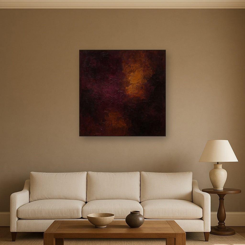 Rich Burgundy Plum & Velvet Amber No. 5 Oil Painting - Styled in Modern Living Room