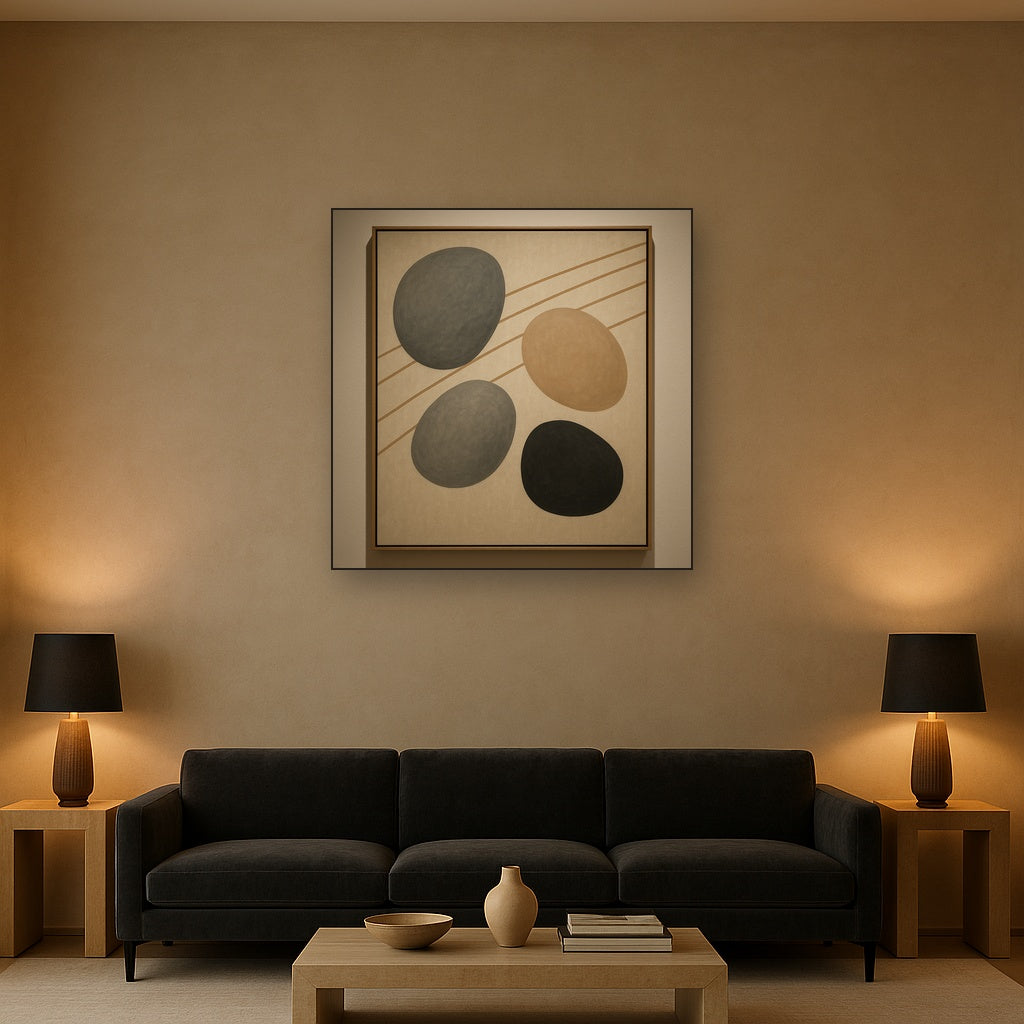 Organic Pebble Contours & Slanted Lines Oil Painting - View 2