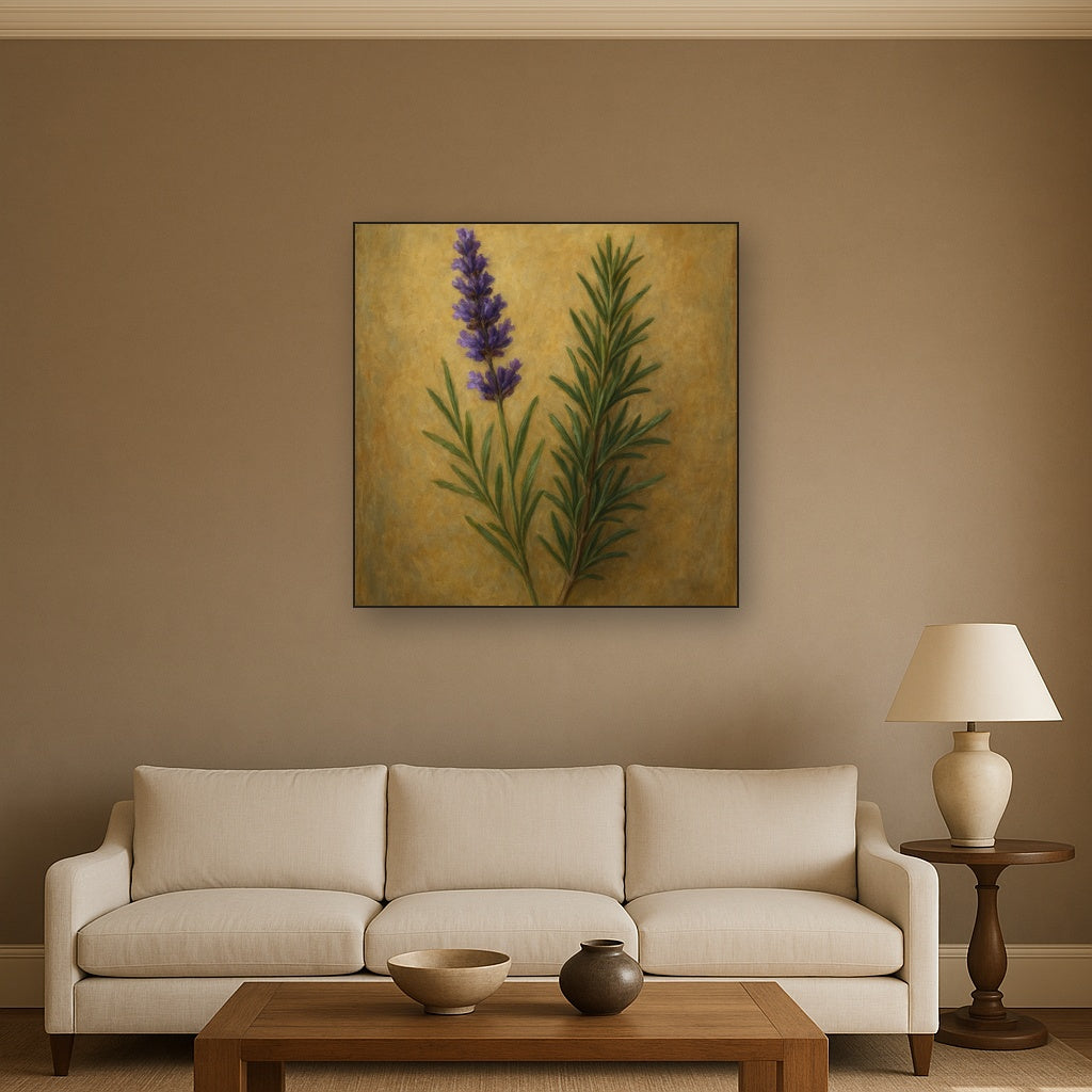 Vintage French Herbarium Lavender & Rosemary Fine Art Oil Painting - View 2