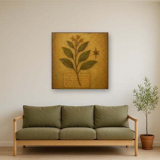 Antique Botanical Herbarium Study No. 4 Oil Painting - Styled in Modern Living Room