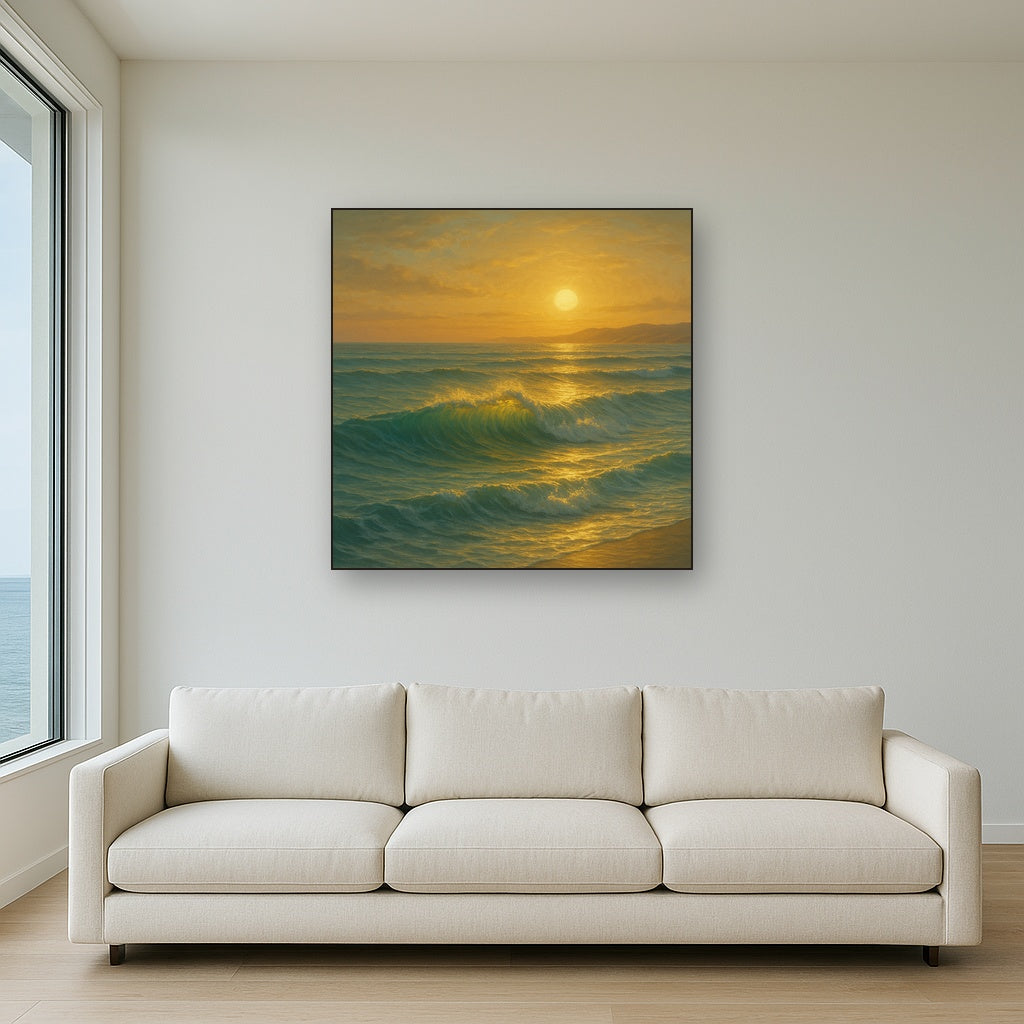 Golden Hour Sunlight on Ocean Swells No. 4 Oil Painting - View 2