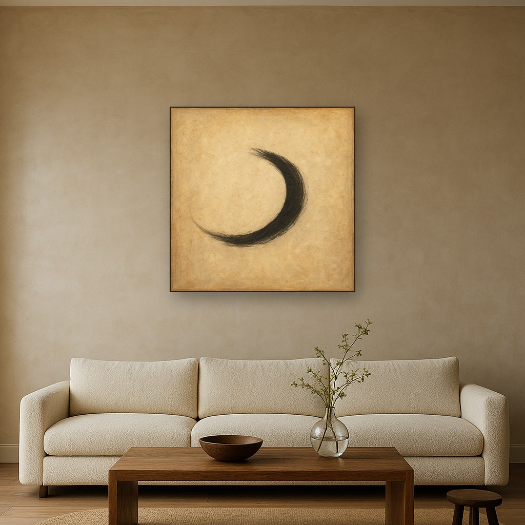 Aged Rice Paper & Charcoal Calligraphic Balance No. 2 Oil Painting - View 2