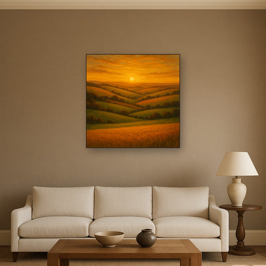 Rolling Pastoral Hills in Warm Golden Sunset No. 10 Fine Art Oil Painting - View 2