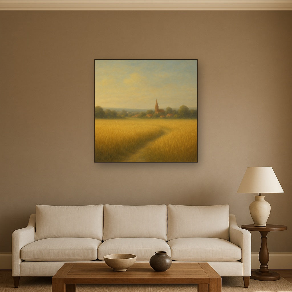 Sun-Drenched Wheatfield & Distant Village No. 10 Oil Painting - View 2