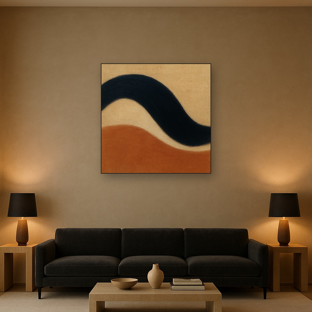 Navy Indigo & Warm Sand Sweep No. 2 - Modern Fine Art Oil Painting - View 2