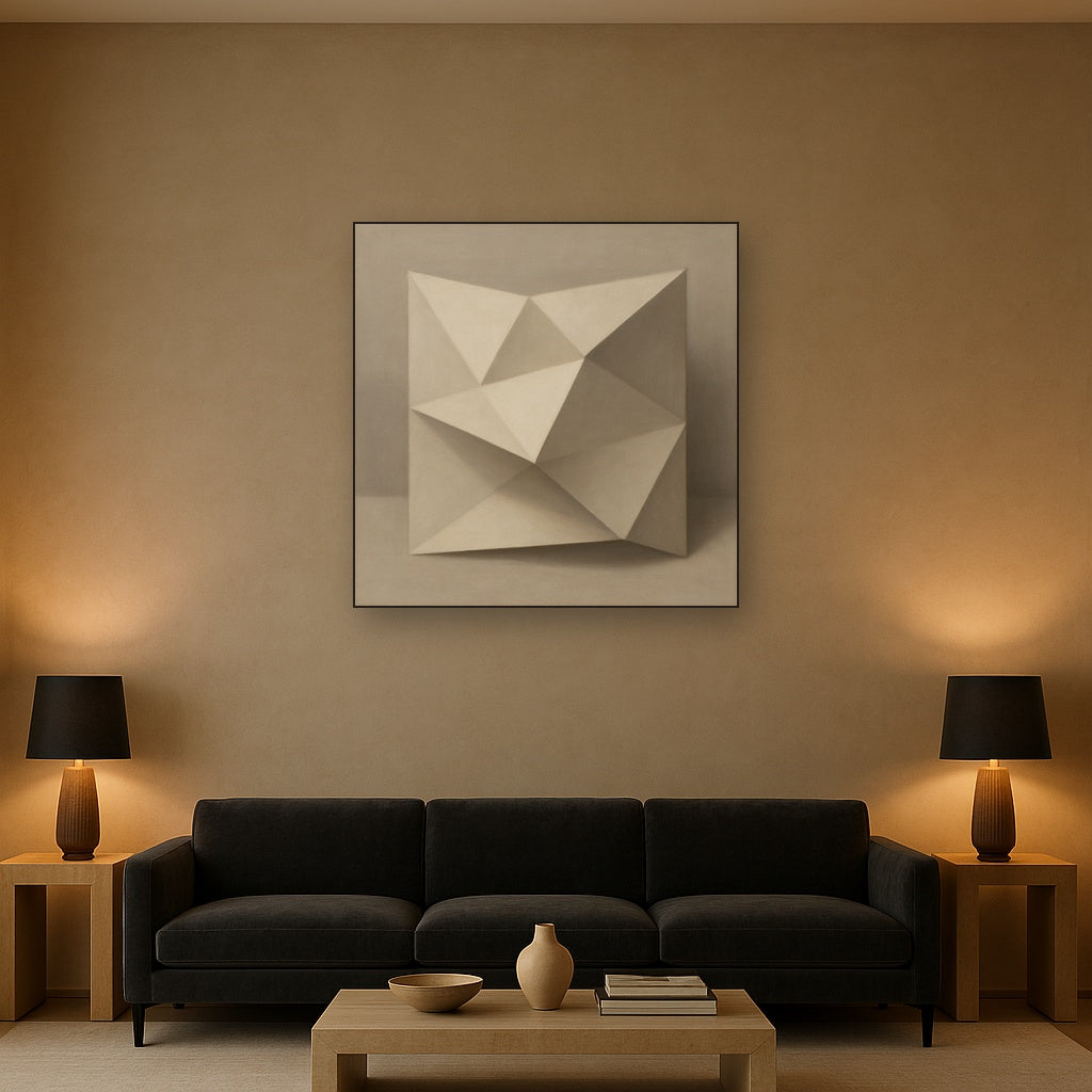 Folded Paper Geometry in Neutral Gradient Shadows No. 10 Oil Painting - View 2