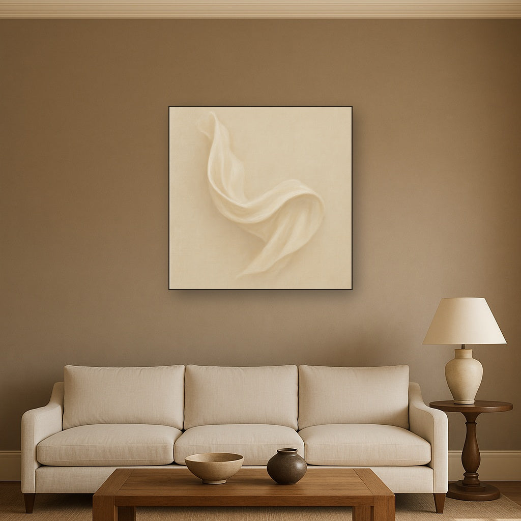 Alabaster Linen Texture Fold No. 4 - Modern Fine Art Oil Painting - View 2