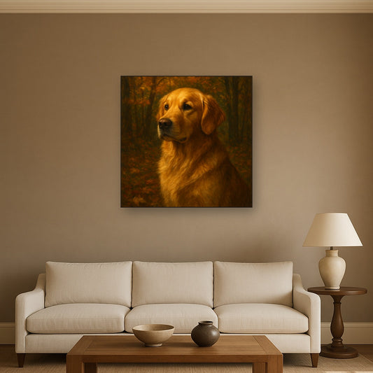 Noble Golden Retriever in Autumn Woods No. 13 Fine Art Oil Painting - View 2