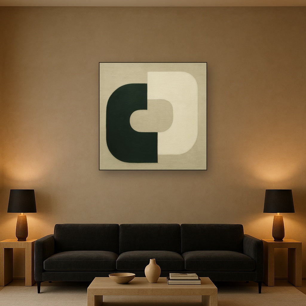 Forest Emerald & Chalk Interlock No. 6 - Modern Fine Art Oil Painting - View 2