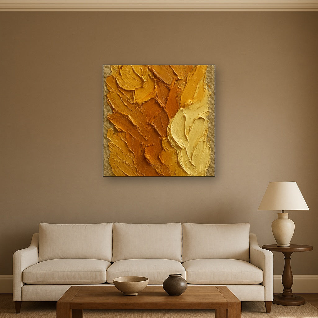 Amber Honeycomb Impasto Oil Painting - Styled in Modern Living Room
