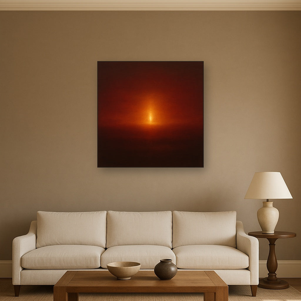 Deep Garnet & Amber Candlelight Horizon No. 14 Oil Painting - View 2