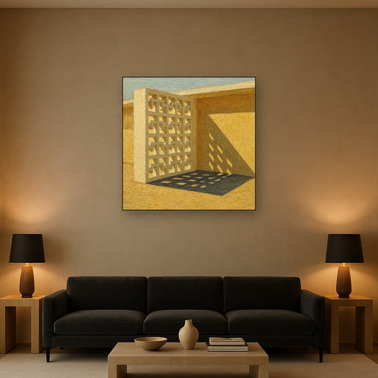 Desert Modern Breeze Block Shadow No. 5 Oil Painting - Styled in Modern Living Room