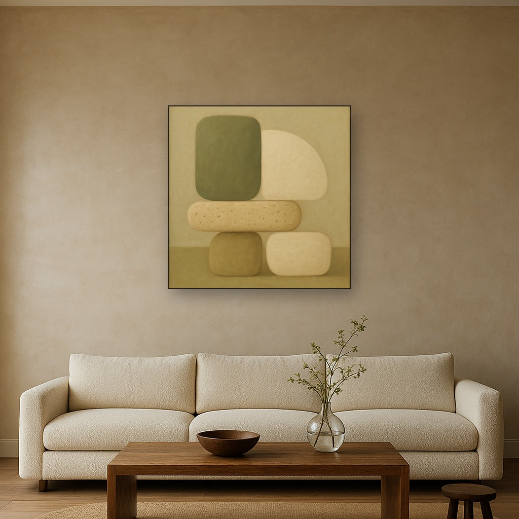 Muted Olive & Sandstone Geometric Balance No. 16 Oil Painting - View 2